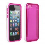 Wholesale Apple iPhone 5C Clear Gummy Bumper Hybrid Case (White Hot Pink)